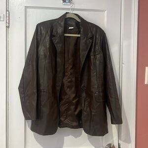 Oversized Brown Faux Leather Jacket